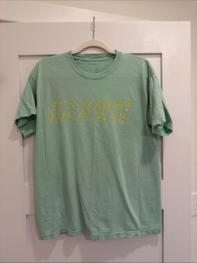 LONELY GHOST Mint Green Tee with Yellow Slogan